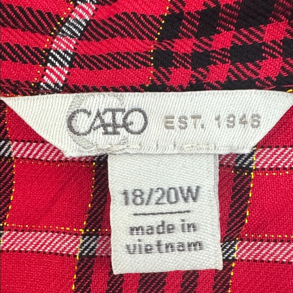 Cato Red & Black Plaid Floral Back Tunic Top Pullover Oversized Size 18/20W